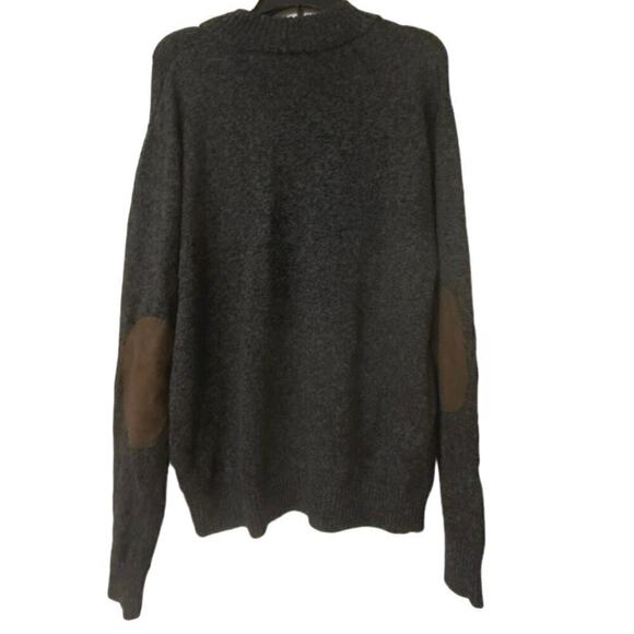 CHAPS Heathered Dark Gray Elbow Patch Henley Button 100% Cotton Sweater XL - Picture 6 of 10